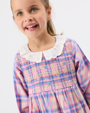 Pink Plaid Floral Embroidered Dress
