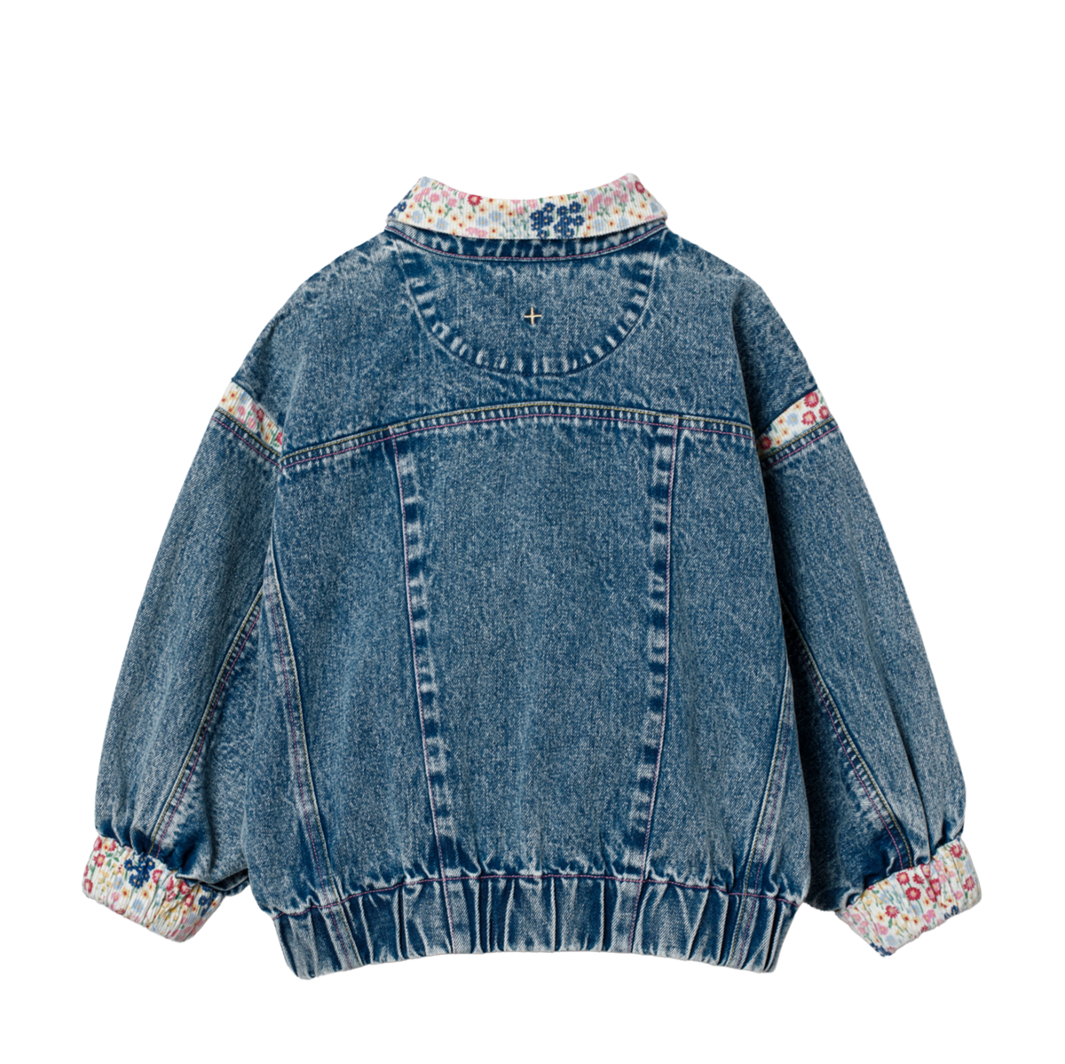 Mini Peony Print Batwing Denim Jacket