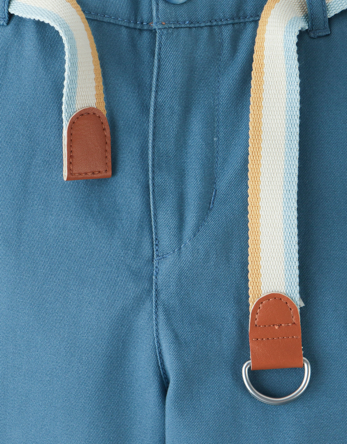 Edward Regular Straight Twill Pants with Striped Canvas Belt
