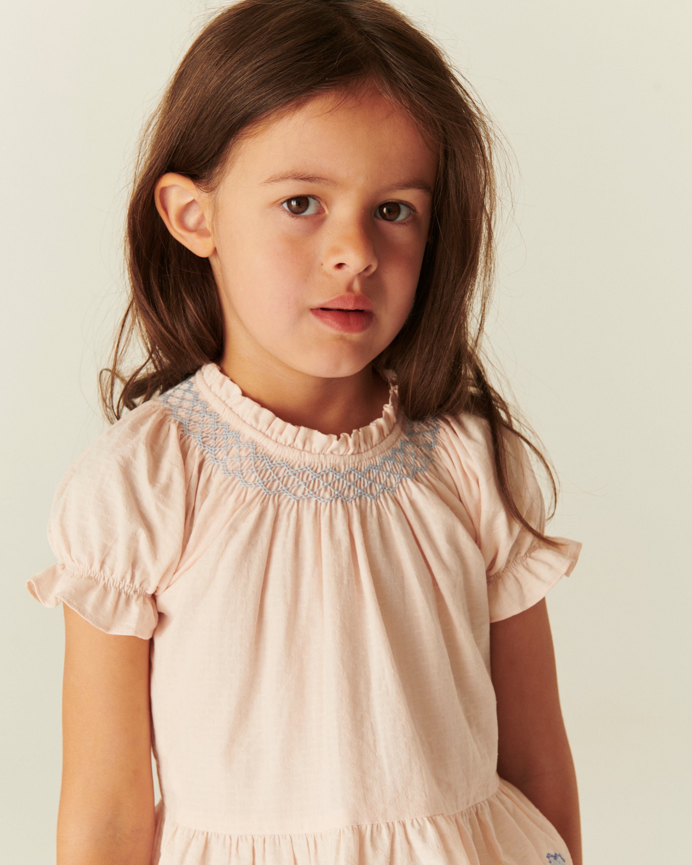 BLOUSE W. SMOCK W. EMB. DUSTY ROSE