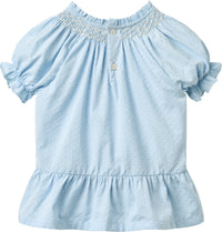 BLOUSE W. SMOCK W. EMB LT BLUE