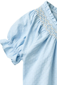 BLOUSE W. SMOCK W. EMB LT BLUE