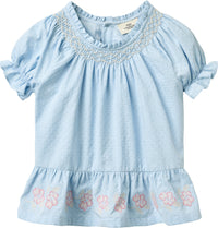 BLOUSE W. SMOCK W. EMB LT BLUE