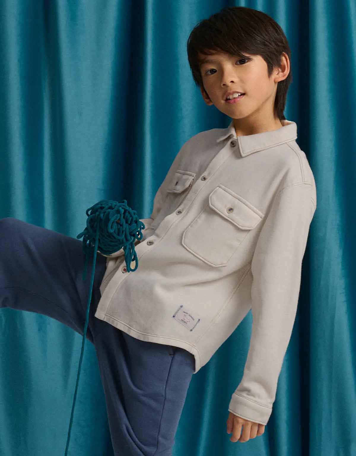 Elmo Twill Jersey Shirt with Embroidered Cuff  (Offwhite)