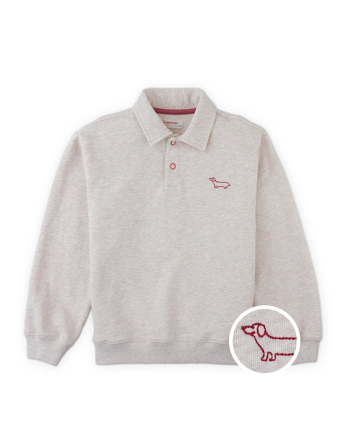 Stefano French Terry Polo Pullover with Chest Dachshund Embroidery (Beige)