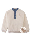 Nicky Sherpa Pullover with Half-Placket and Chest Dachshund Embroidery (Offwhite)