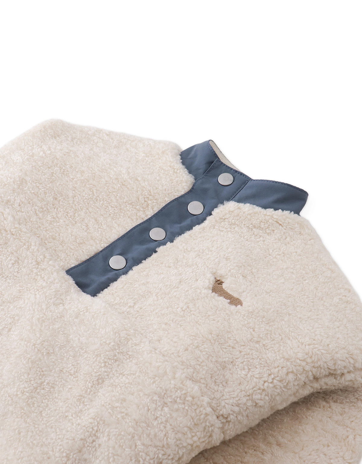 Nicky Sherpa Pullover with Half-Placket and Chest Dachshund Embroidery (Offwhite)