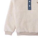 Nicky Sherpa Pullover with Half-Placket and Chest Dachshund Embroidery (Offwhite)