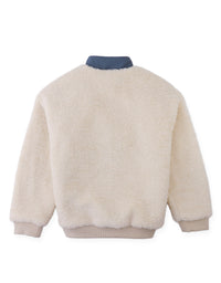 Nicky Sherpa Pullover with Half-Placket and Chest Dachshund Embroidery (Offwhite)