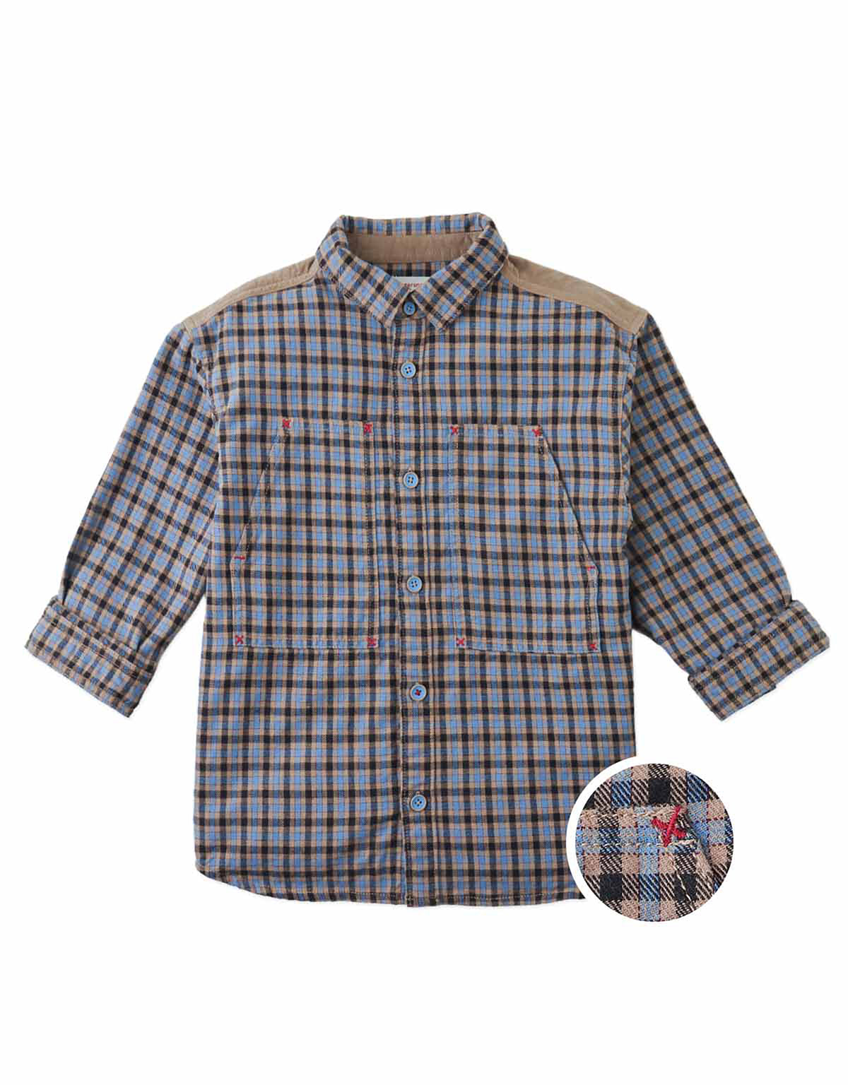 Zeno Checkered Woven Workshirt with Fine Corduroy Combination (Multicolor)