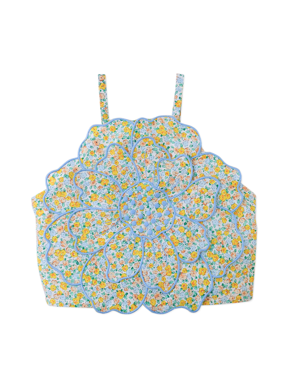 Eloise Halter Top with Large Flower Appliqué & Contrast Stitching