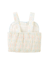 Martina Trellis Print Smocked Top with Wide Straps & Ruffles