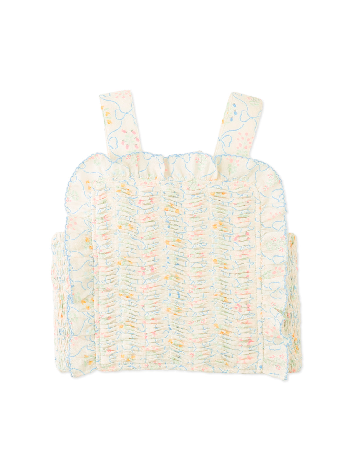 Martina Trellis Print Smocked Top with Wide Straps & Ruffles