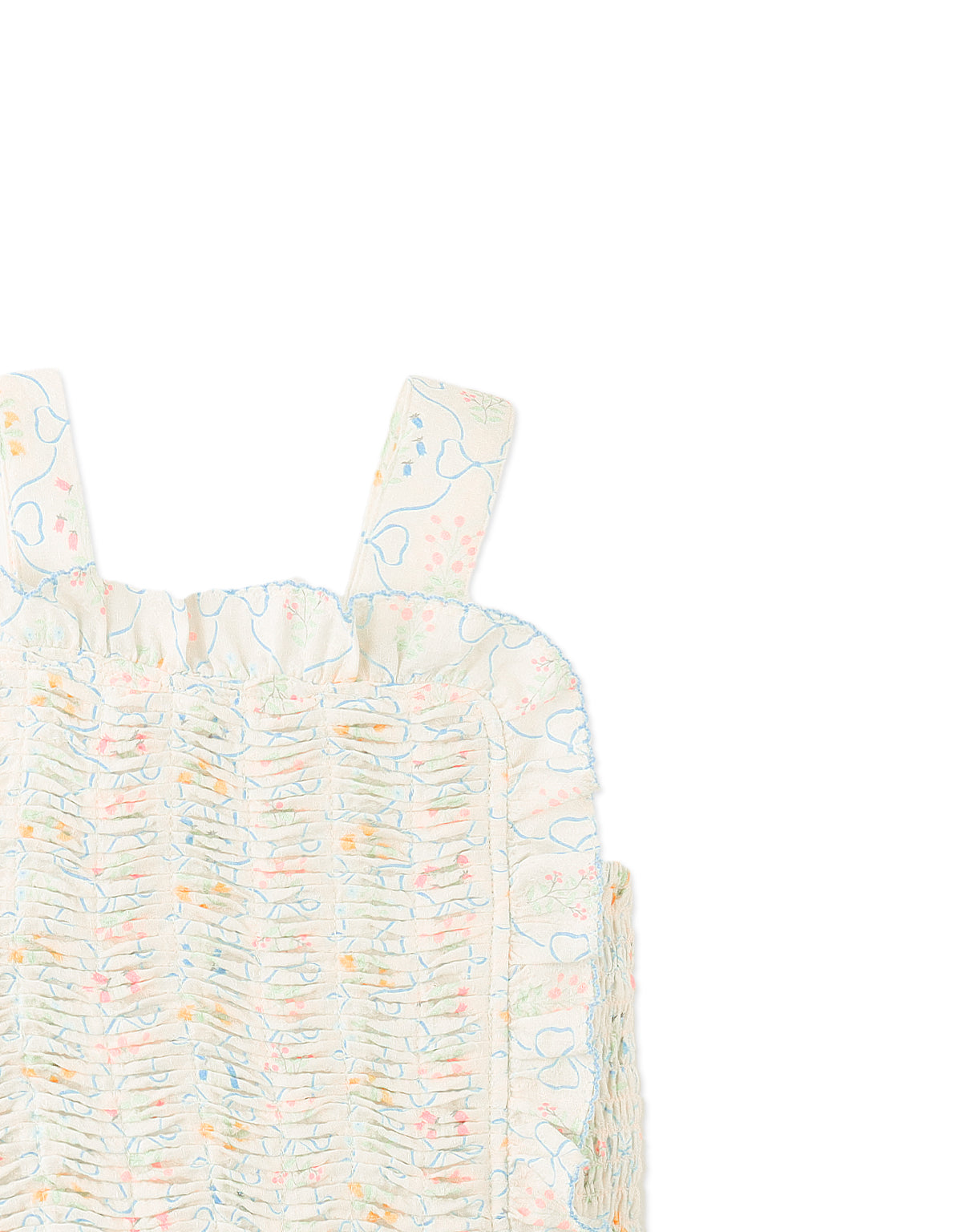 Martina Trellis Print Smocked Top with Wide Straps & Ruffles
