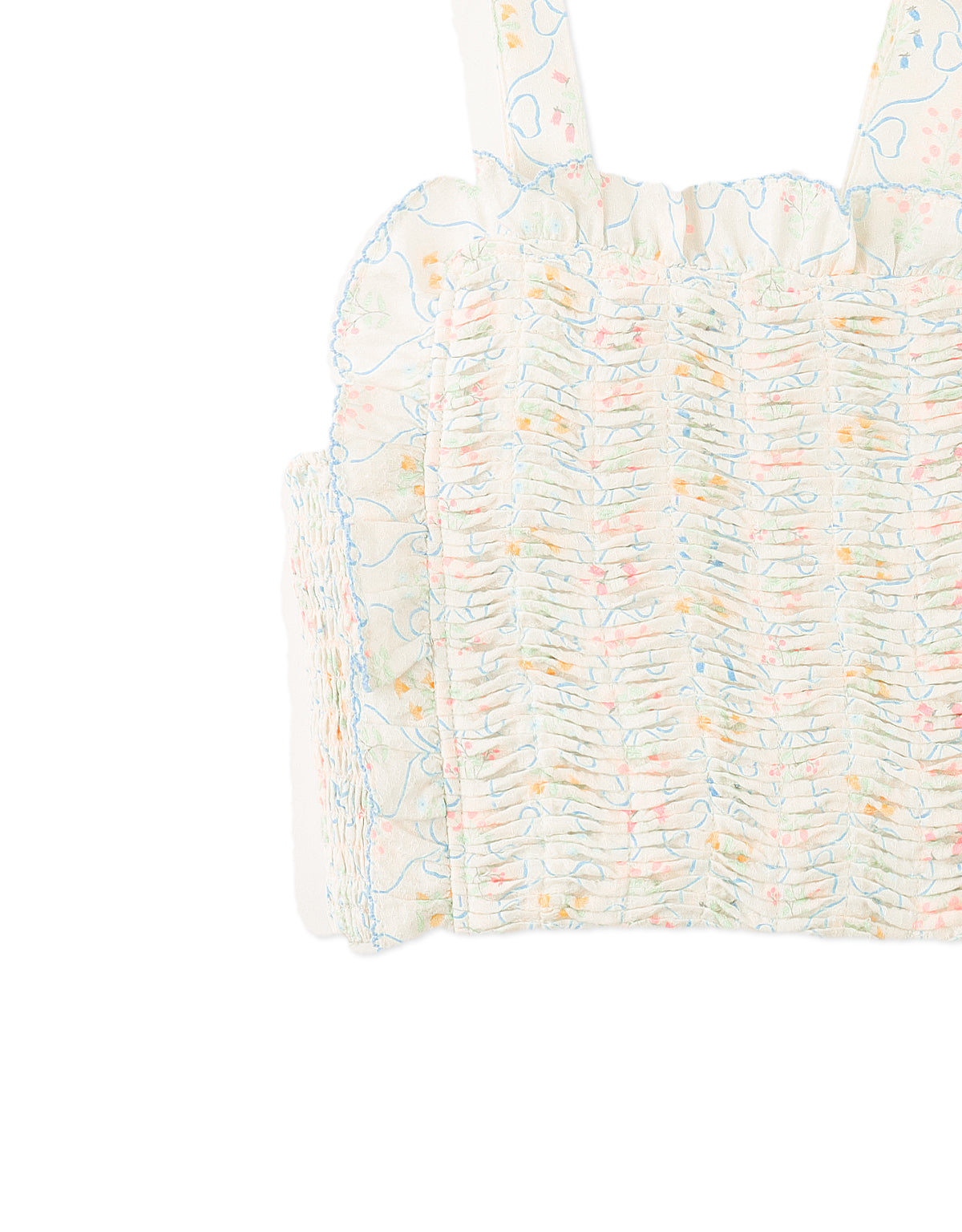 Martina Trellis Print Smocked Top with Wide Straps & Ruffles