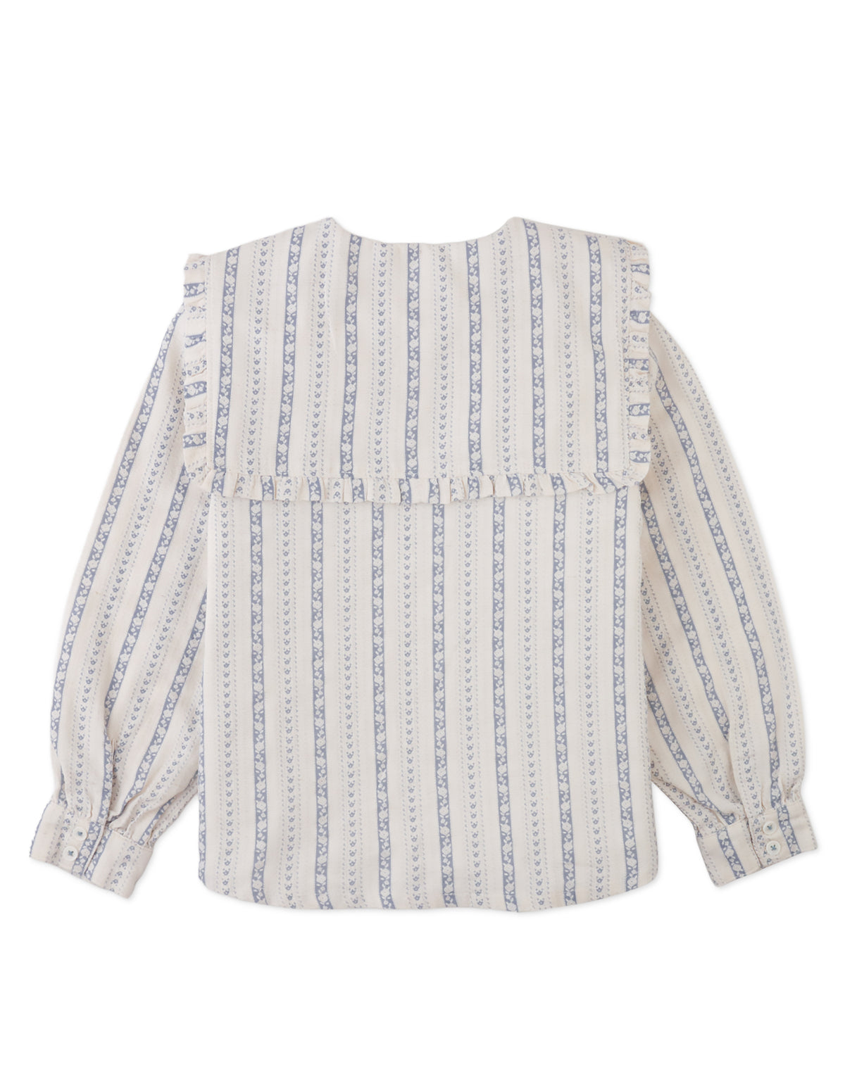 Esmeralda Blouse with Embroidered and Ruffled Bib Collar (Blue)