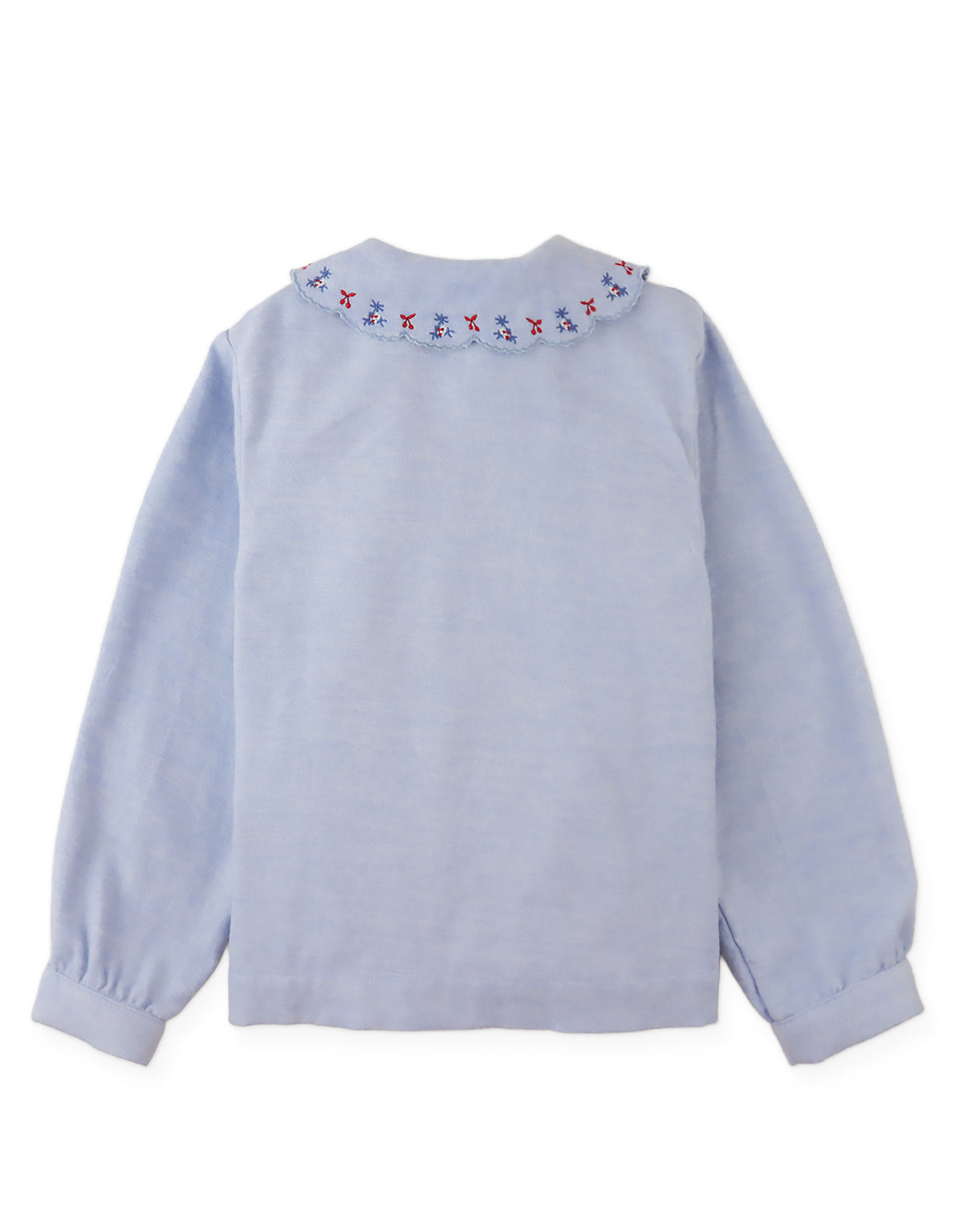 Agatha Blouse with Pintucked Bodice and Embroidered Placket and Collar (Blue)