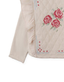 Rosamund Top with Flower Cross-Stitch Embroidery and Side Ruffles (Beige)