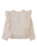 Rosamund Top with Flower Cross-Stitch Embroidery and Side Ruffles (Beige)