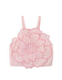 Pearl Smocked Halter Top with Large Flower Appliqué