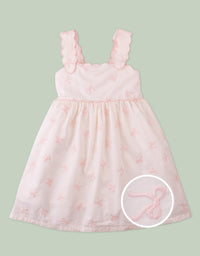 Kara Poplin Dress with a Scalloped Top & Tie Straps