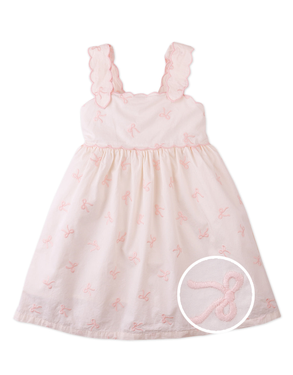 Kara Poplin Dress with a Scalloped Top & Tie Straps