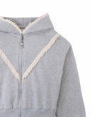 Elspeth Hoodie Jacket with Wide Rib Hem and Delicate Lace Trims (Gray)