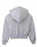 Elspeth Hoodie Jacket with Wide Rib Hem and Delicate Lace Trims (Gray)