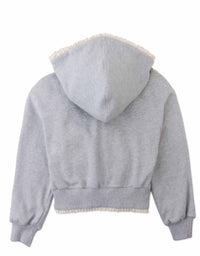 Elspeth Hoodie Jacket with Wide Rib Hem and Delicate Lace Trims (Gray)