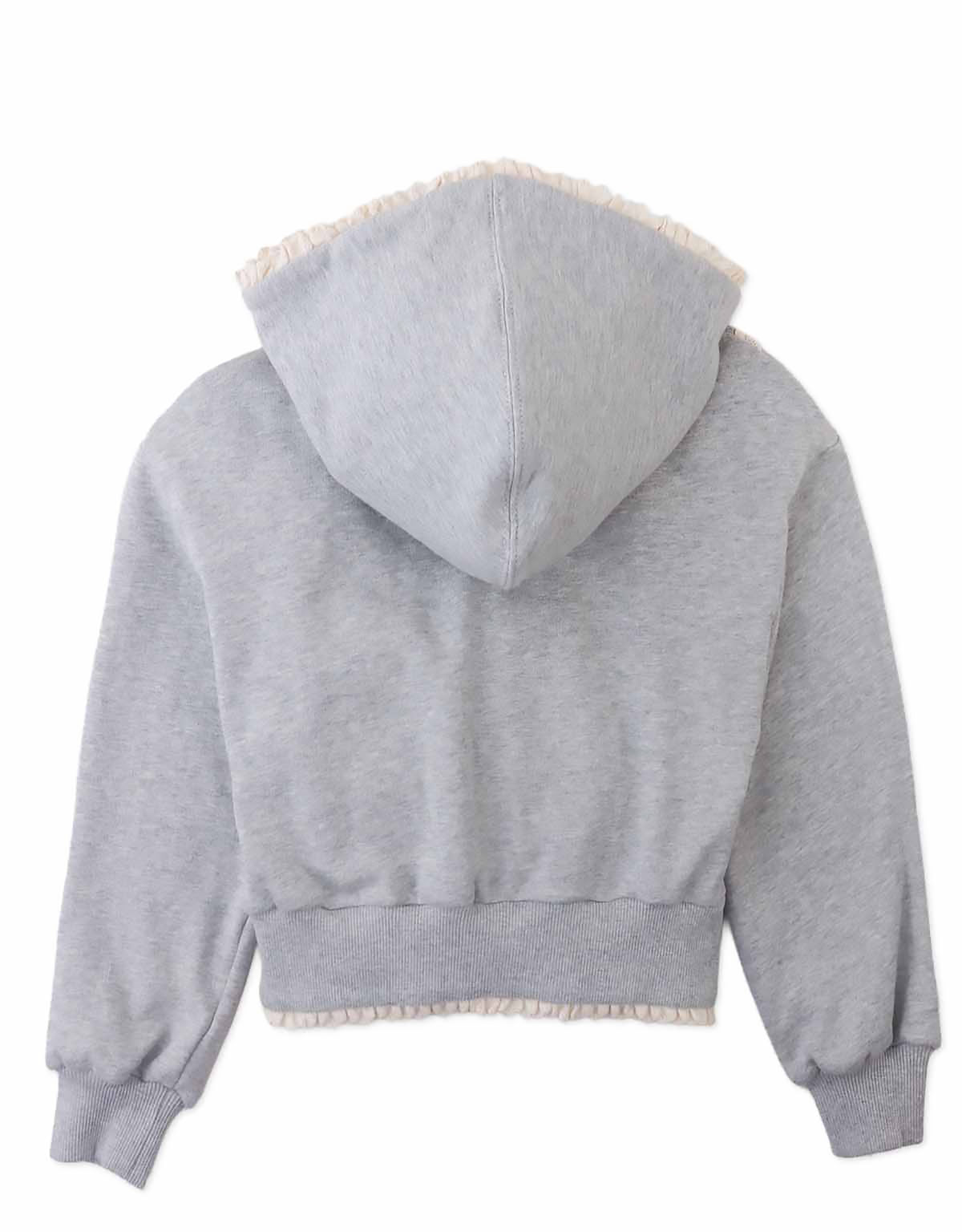 Elspeth Hoodie Jacket with Wide Rib Hem and Delicate Lace Trims (Gray)