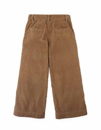 Loreine Wide- Leg Corduroy Pants with Rose Cross-Stitch Embroidery (Brown)