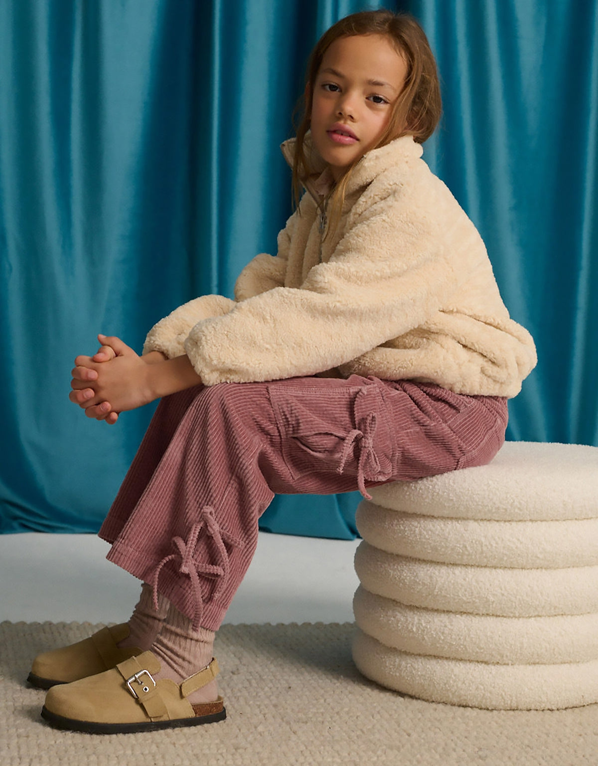 Paulina Corduroy Cargo Pants with Bow Accents (Pink)