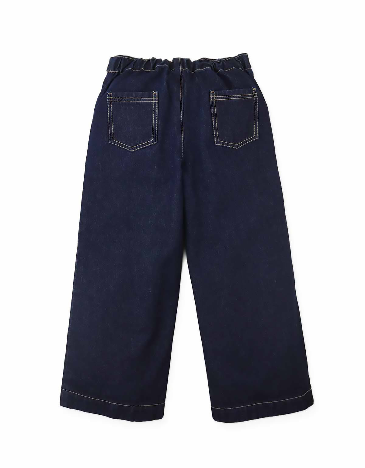 Christina Pull-On Wide-Leg Denim Jeans with Side Tabs and Pockets (Blue)