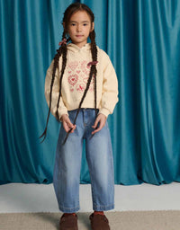 Constance Barrel Denim Pants with Adjustable Side Hem Snaps (Blue)