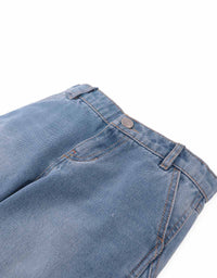 Constance Barrel Denim Pants with Adjustable Side Hem Snaps (Blue)