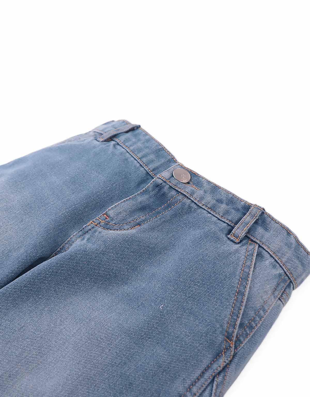 Constance Barrel Denim Pants with Adjustable Side Hem Snaps (Blue)