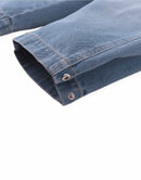 Constance Barrel Denim Pants with Adjustable Side Hem Snaps (Blue)