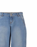 Constance Barrel Denim Pants with Adjustable Side Hem Snaps (Blue)
