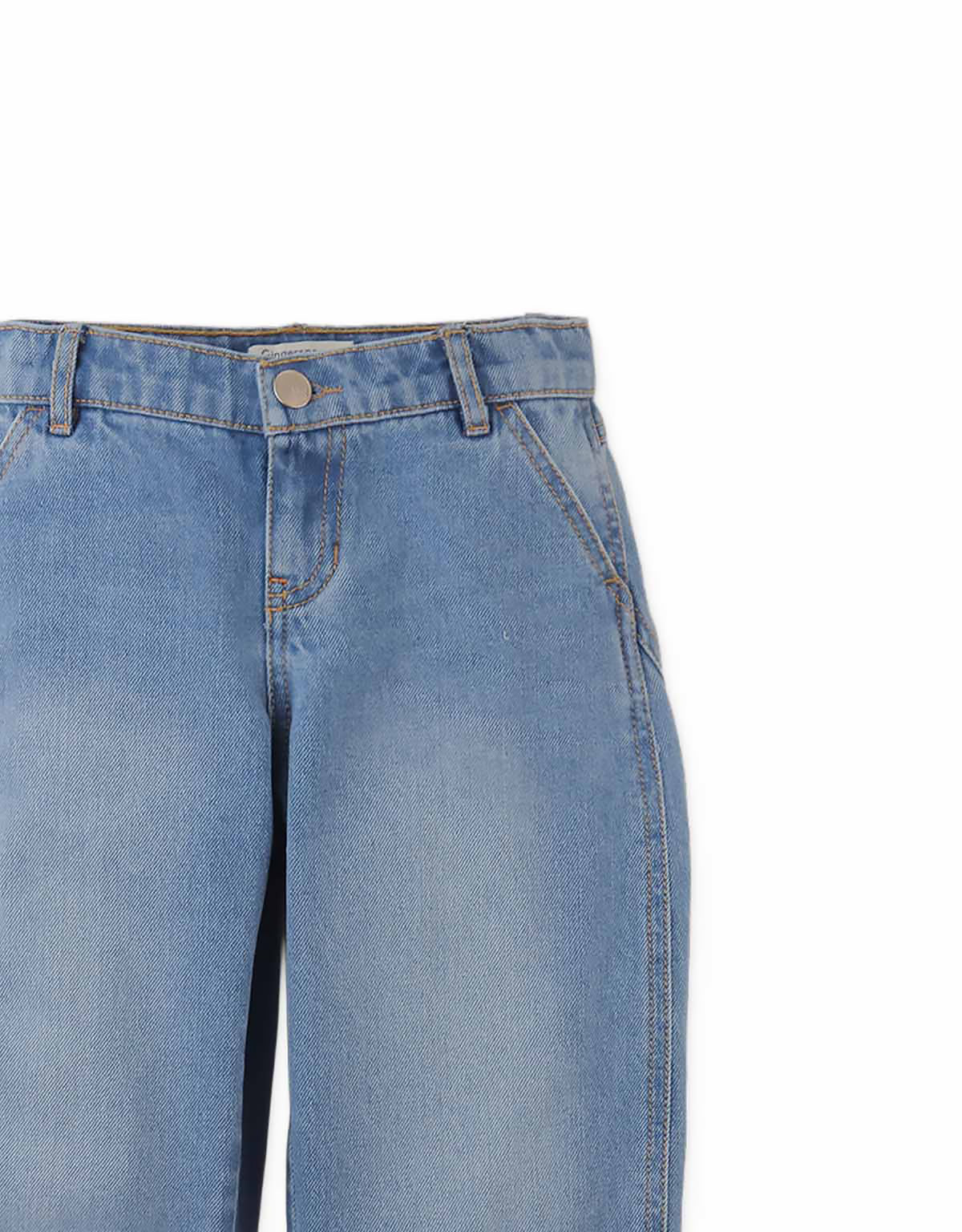 Constance Barrel Denim Pants with Adjustable Side Hem Snaps (Blue)