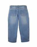 Constance Barrel Denim Pants with Adjustable Side Hem Snaps (Blue)