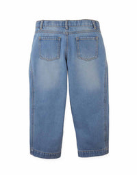 Constance Barrel Denim Pants with Adjustable Side Hem Snaps (Blue)
