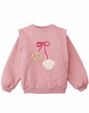 Maurine Fleece Sweater with Vented Sleeves and Embroidered Cherry Poodles Appliqué (Pink)