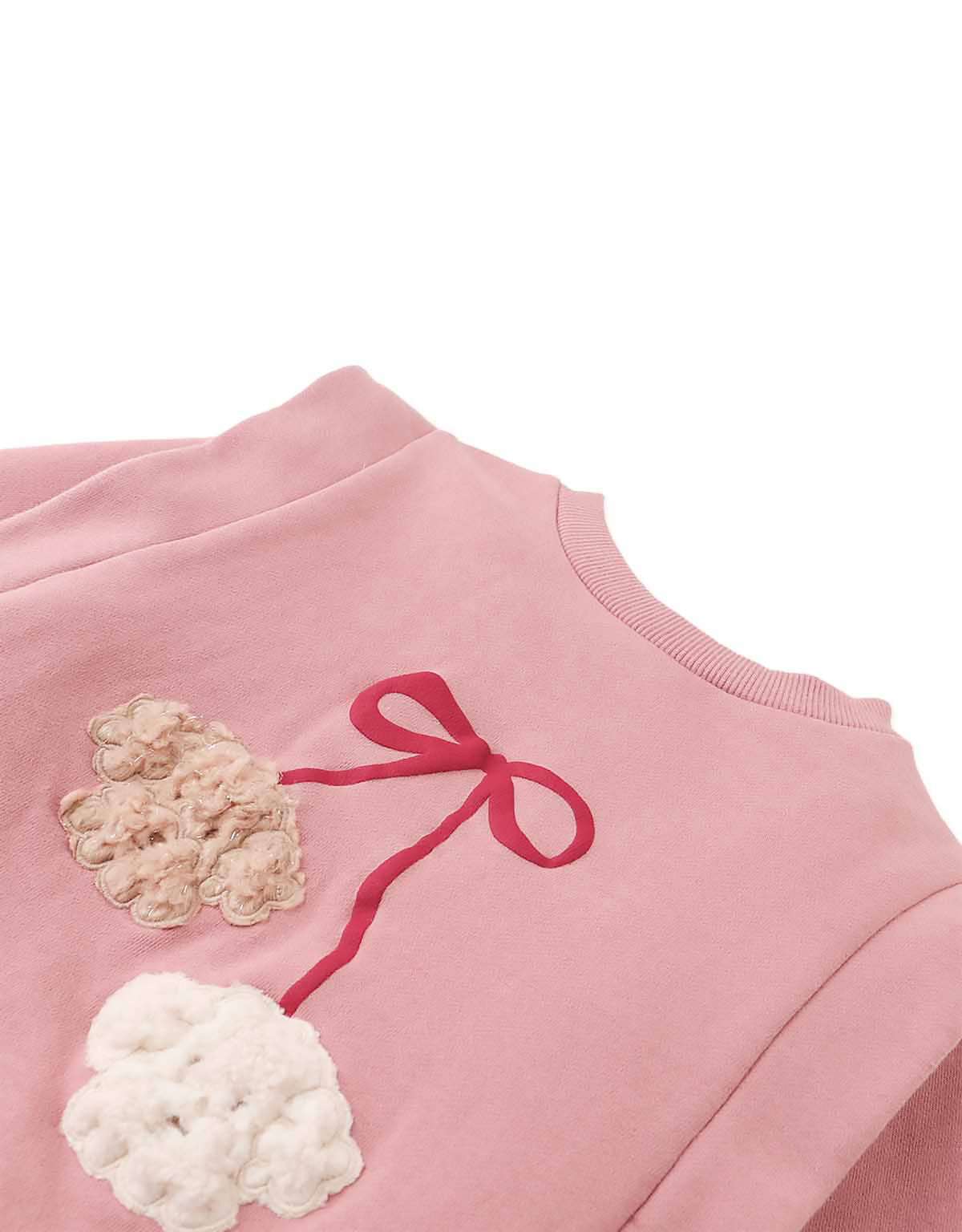 Maurine Fleece Sweater with Vented Sleeves and Embroidered Cherry Poodles Appliqué (Pink)