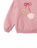 Maurine Fleece Sweater with Vented Sleeves and Embroidered Cherry Poodles Appliqué (Pink)