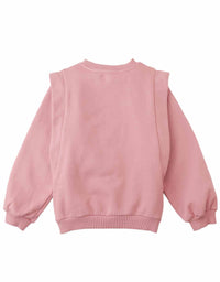 Maurine Fleece Sweater with Vented Sleeves and Embroidered Cherry Poodles Appliqué (Pink)