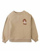 Faustina Sweater with Contrast Hand Blanket Stitching and Poodle Cheerful Appliqué (Beige)