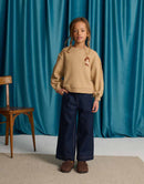 Faustina Sweater with Contrast Hand Blanket Stitching and Poodle Cheerful Appliqué (Beige)