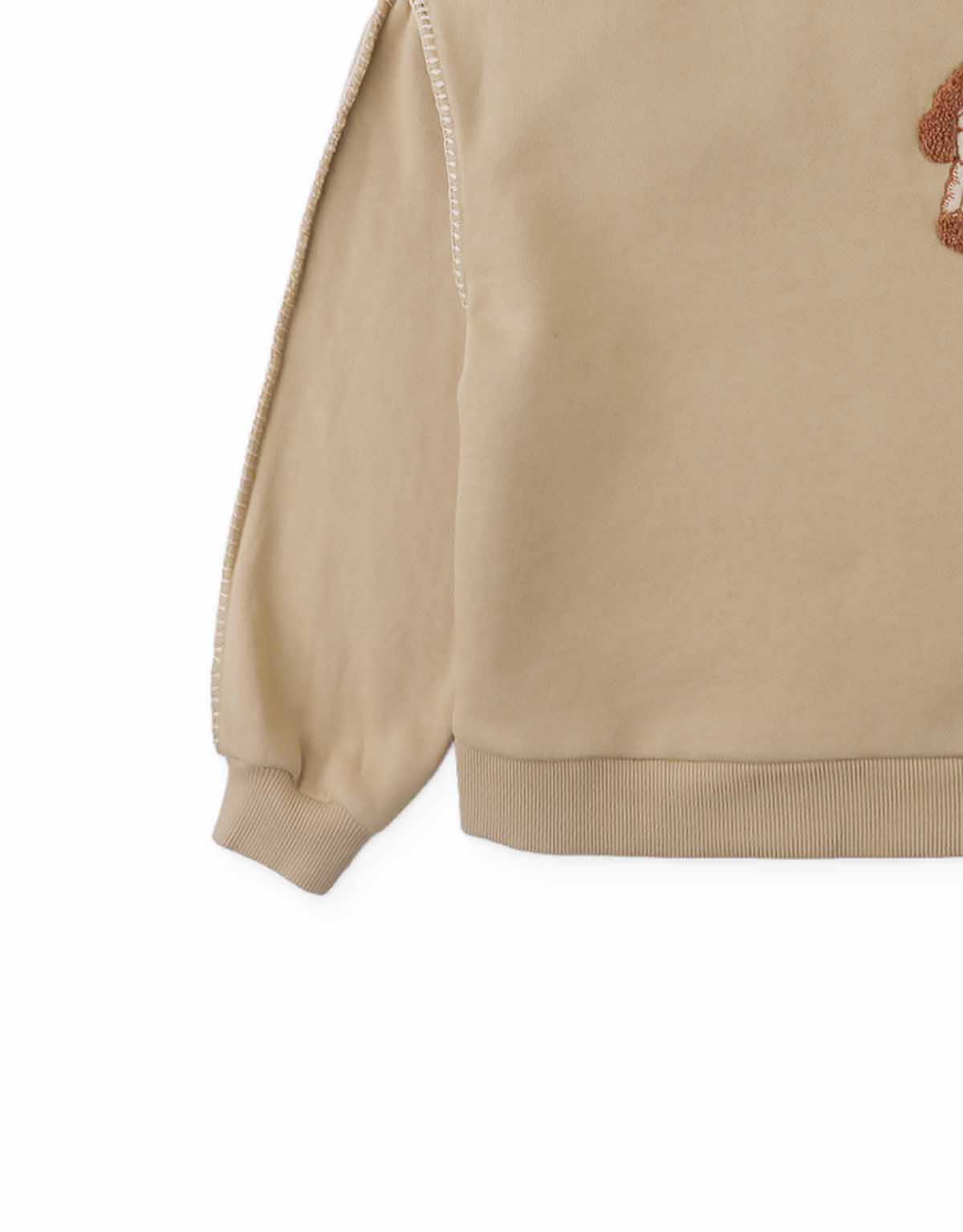 Faustina Sweater with Contrast Hand Blanket Stitching and Poodle Cheerful Appliqué (Beige)