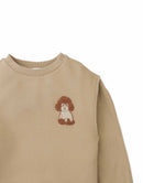 Faustina Sweater with Contrast Hand Blanket Stitching and Poodle Cheerful Appliqué (Beige)