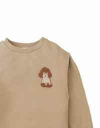 Faustina Sweater with Contrast Hand Blanket Stitching and Poodle Cheerful Appliqué (Beige)